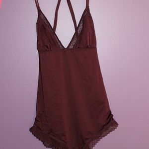 Aerie Maroon Lace Detail Bodysuit